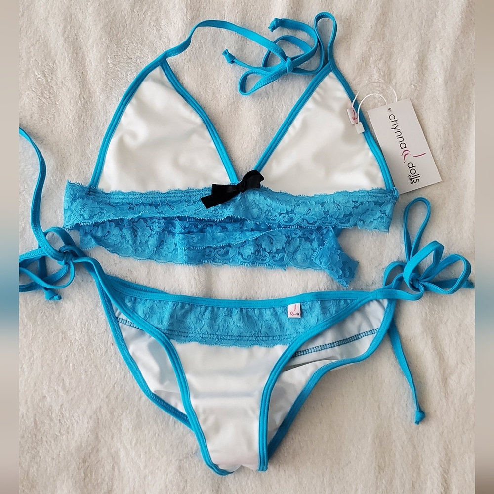 Chynna Dolls White with Blue Lace Bikini Set